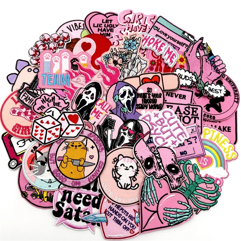 40 unids/lote PUNK surtido de parches bordados apliques para ropa parches para planchar DIY decoración pegatinas de rayas chaqueta vaquera - imagen 5