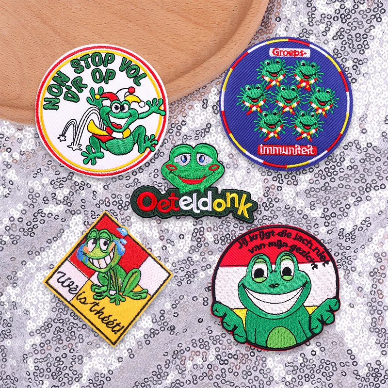 Conjunto de 3-6 uds. De parches con emblema de rana Oeteldonk de Países Bajos, parches para planchar para uniforme, emblema de Carnaval, parche bordado para decoración de ropa - imagen 4
