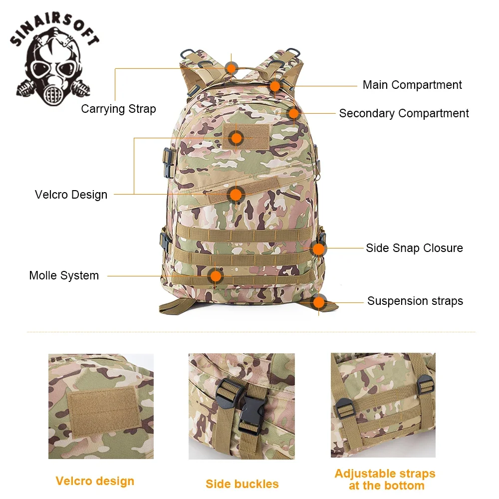 Mochila táctica 3D para deportes al aire libre, mochila de supervivencia de campo, escalada, Camping, senderismo, Trekking, bolsa de camuflaje de viaje - imagen 5