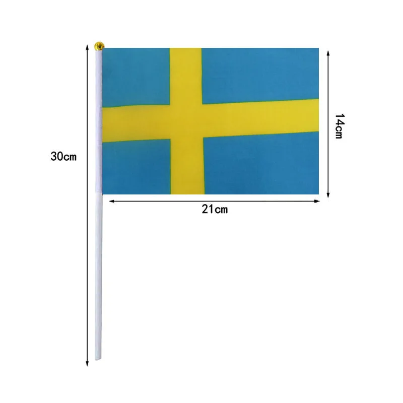 10 unids/lote banderas onduladas a mano de Suecia 14x21cm bandera de Suecia al por mayor