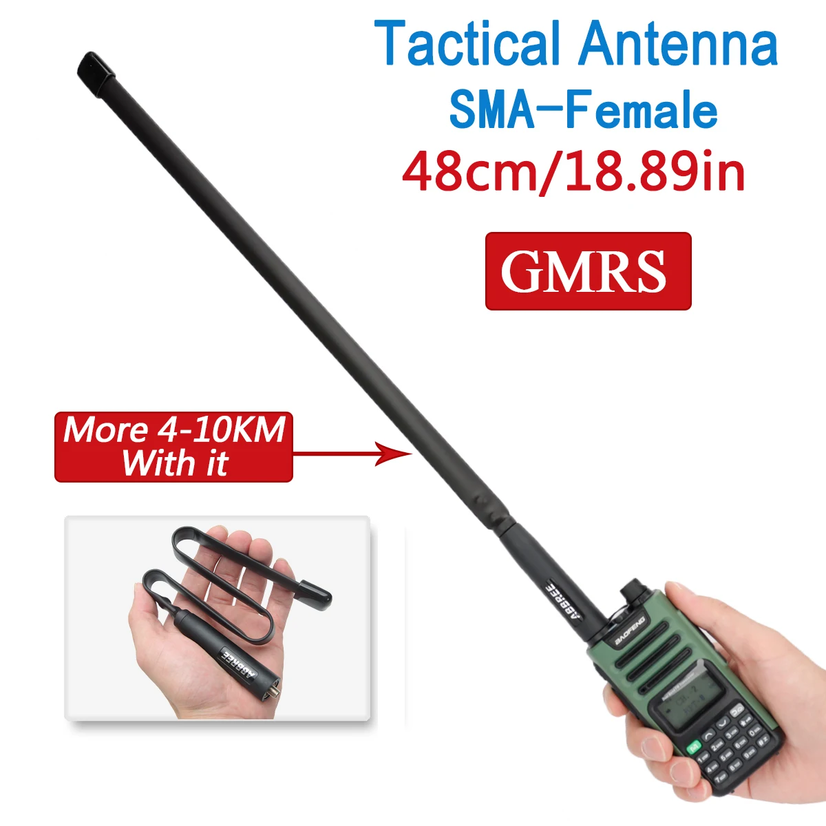 ABBREE GMRS-48CM CS antena táctica SMA-hembra ajustable plegable 462-467Mhz para Baofeng GM-15 Pro Ham Walkie Talkie