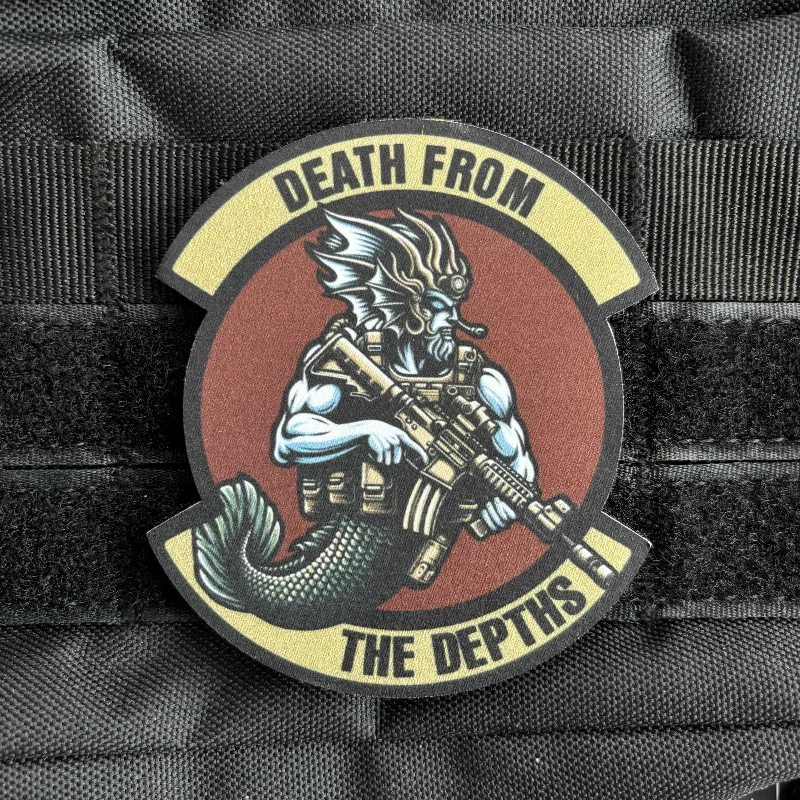 Parche táctico de soldado del ejército Poseidon, insignia de moral de rifle, muerte forma las profundidades, Impresión de gancho y bucle, pegatina de mochila militar - imagen 3