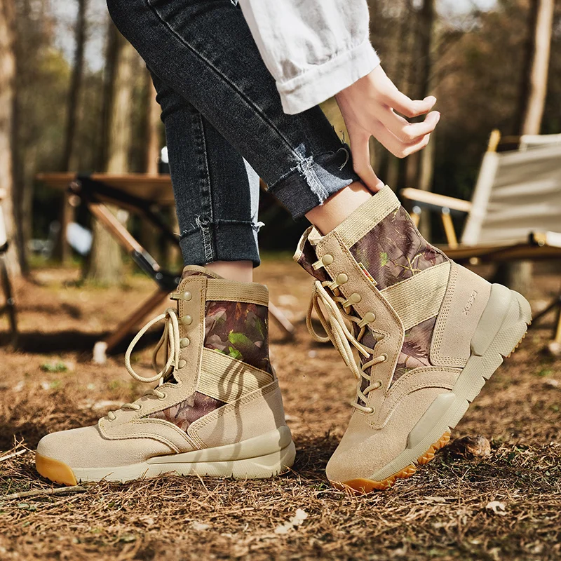 Botas de senderismo XIANG GUAN, zapatos de caza impermeables para hombre, zapatos tácticos, zapatillas tobilleras para mujer en el desierto, botas de trekking de cuero - imagen 3