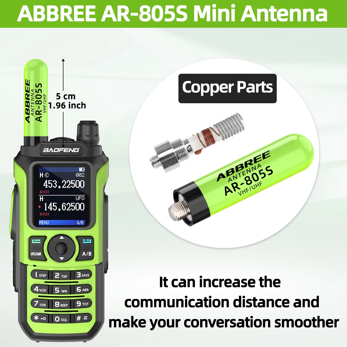 ABBREE Mini antena Walkie Talkie SMA-hembra de doble banda UHF VHF antena para Baofeng BF-888S UV-5R Mini UV-21 PRO Quansheng UV-K1 - imagen 3