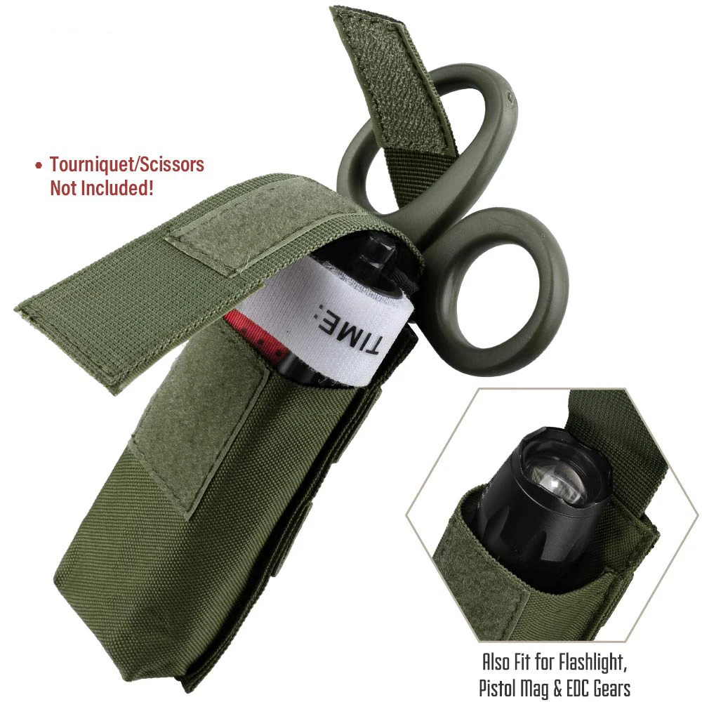 Bolsa para tijeras médicas Molle, soporte para torniquete, bolsa de herramientas pequeña para torniquete, tijeras EMT, cuchillo plegable, bolsa para linterna táctica - imagen 3