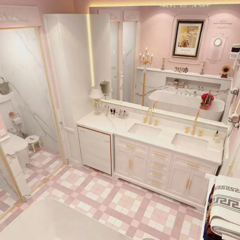 Armario integrado para lavadora de balcón, combinación de luz americana, armario de baño de lujo, lavabo de inodoro - imagen 4