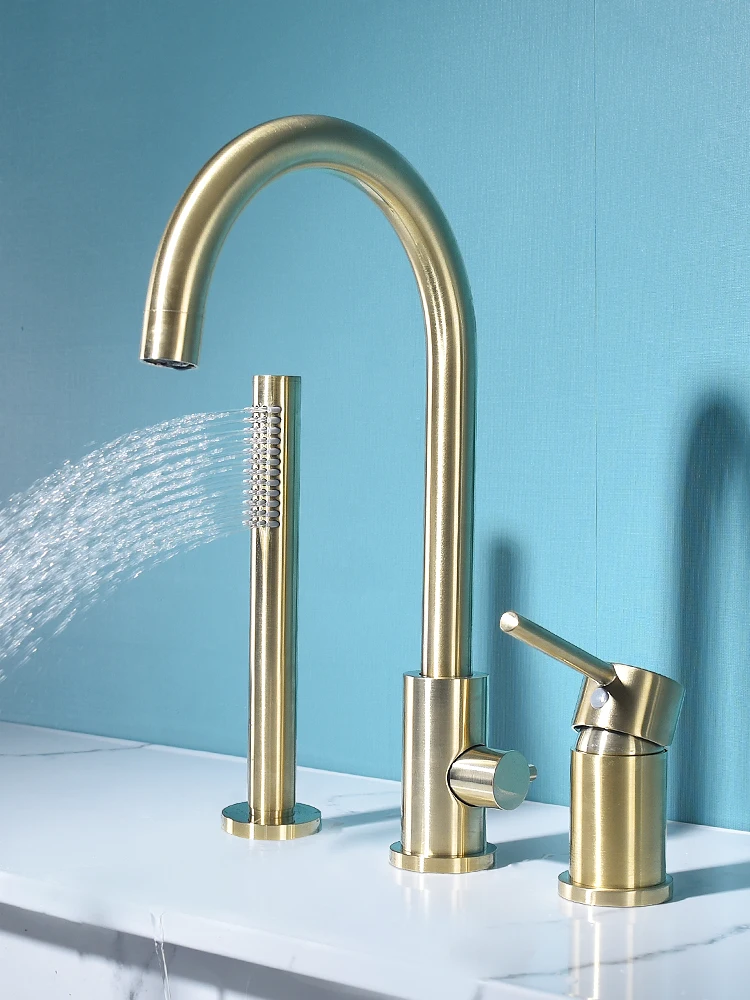 Grifo para bañera, baño estilo borde de bañera, juego de cuatro piezas dividido totalmente de cobre, ducha, grifo doméstico frío y caliente - imagen 4