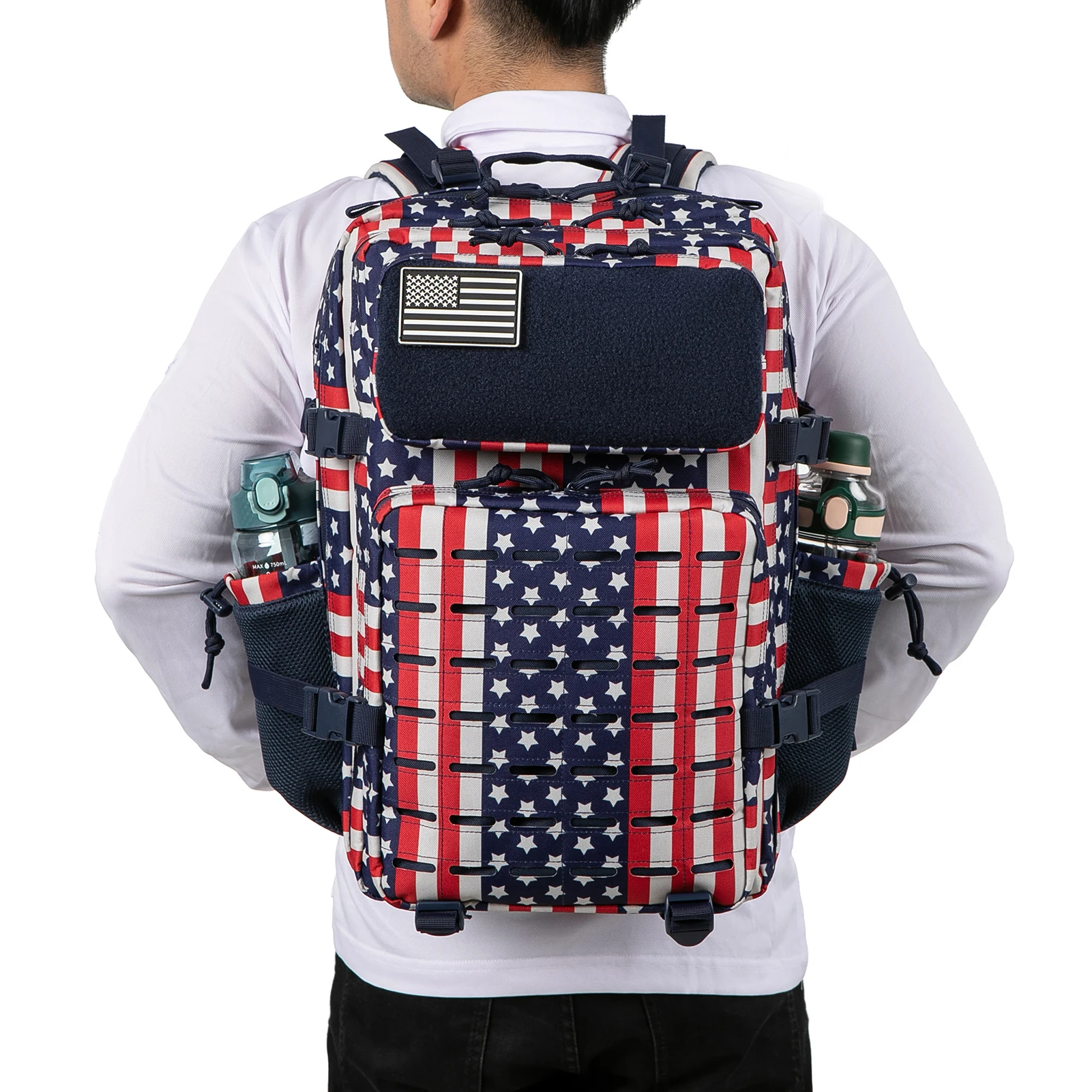 Mochila táctica de supervivencia de 25L/45L para mujeres/hombres EDC corte láser Molle mochila escolar mochila de gimnasio con portavasos doble - imagen 4
