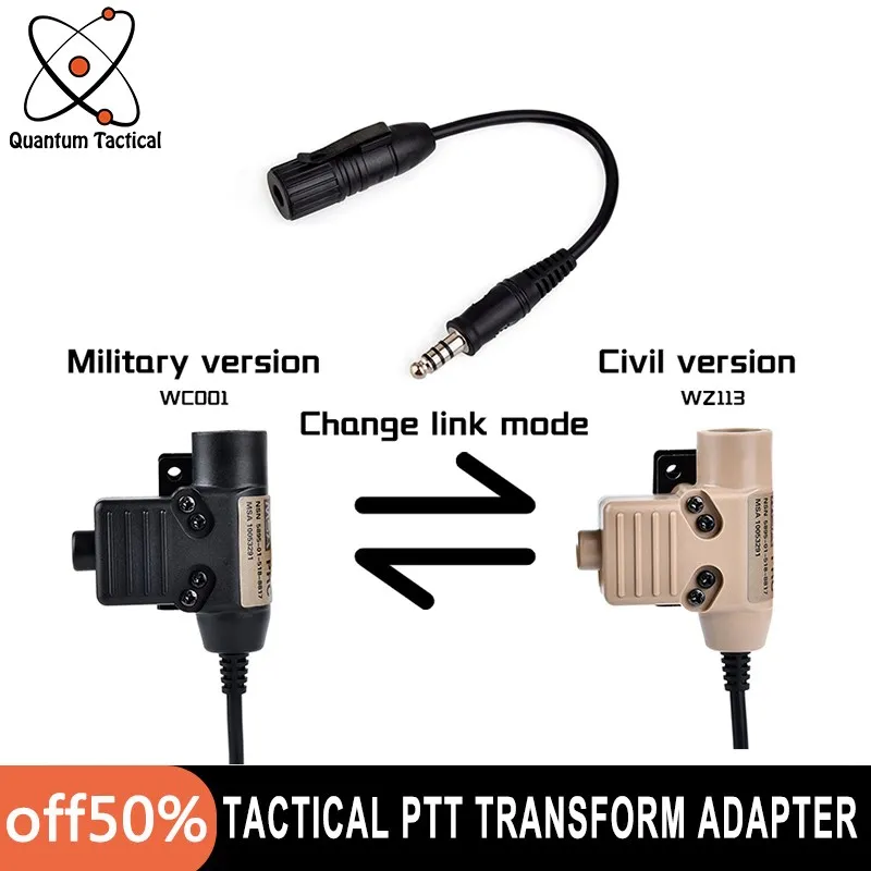 Adaptador de transformación de cableado táctico U94 PTT, Cable de caza al aire libre, auriculares originales militares, accesorios de conexión, enchufe 7,0 - imagen 2