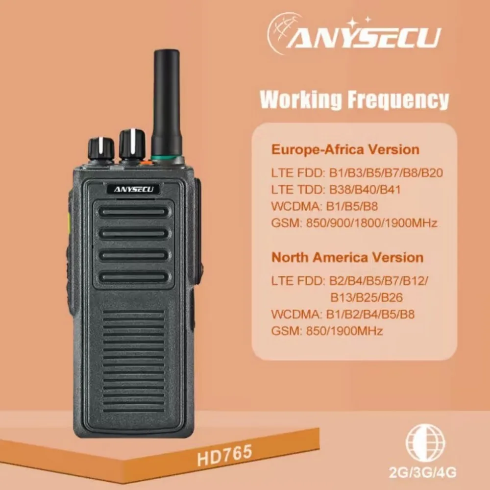 Anysec- walkie-talkie HD765, 4G, POC, 4000mAh, Tarjeta SIM Dual, IP67, Android, con GPS, BT4.0, con interfaz tipo C y M6, NFC - imagen 3