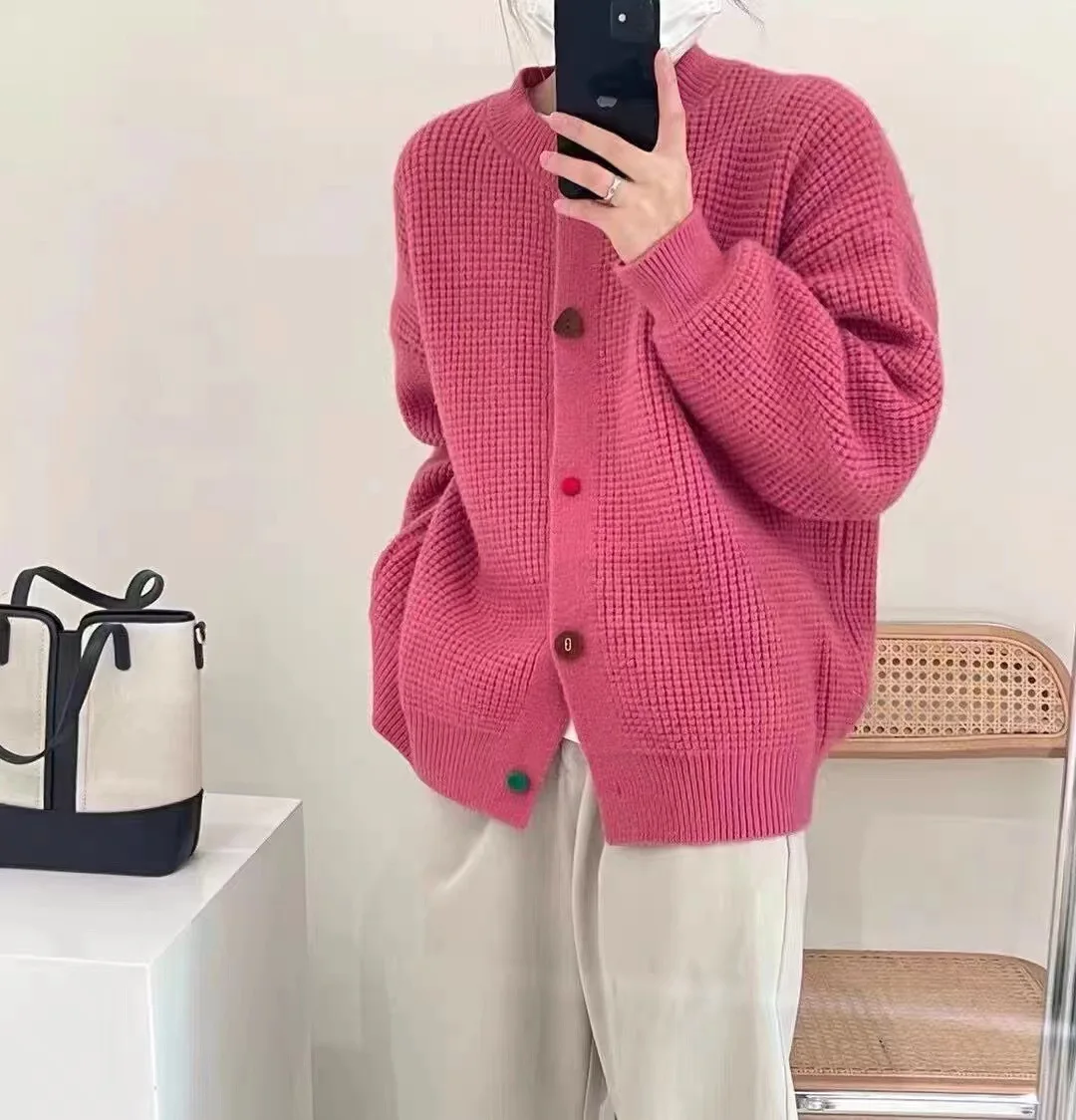 Cárdigans de punto para mujer, suéter de manga larga, Tops femeninos, prendas de punto informales, chaqueta básica suelta, Otoño e Invierno - imagen 5