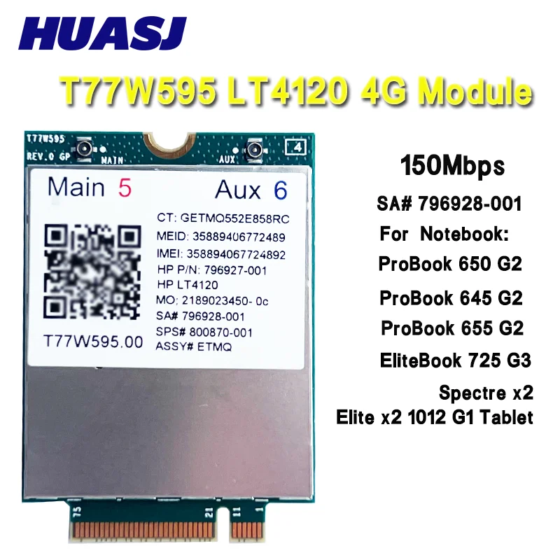 T77W595 4G ​ Módulo de tarjeta LTE LT4120 796928-001 MDM9625 para Probook/EliteBook 820 840 850 G2 G3 4G módulo tarjeta de red