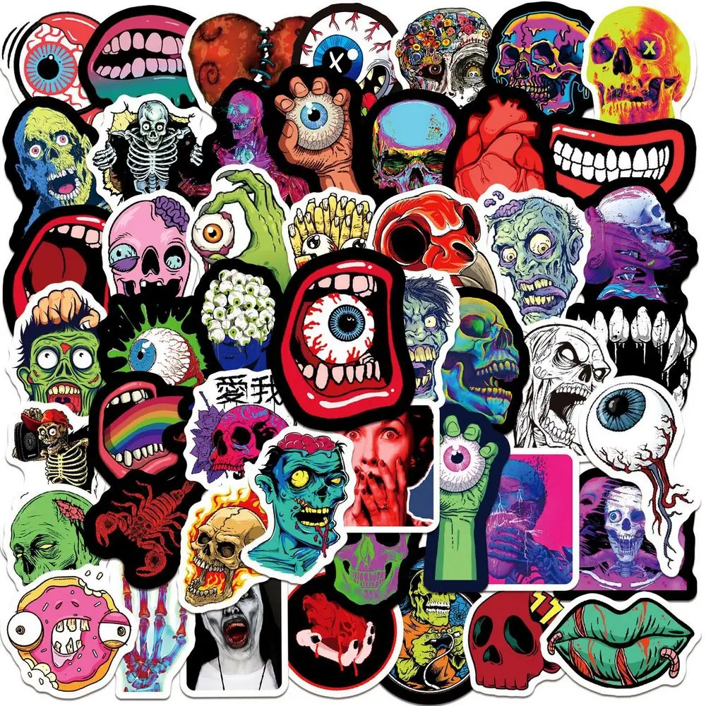 50 Uds. Pegatinas de fantasma y calavera de terror, cuaderno, nevera, guitarra, portátil, coche, bicicleta, Halloween, calcomanía para el hogar, pegatina de monstruo zombi resistente al agua - imagen 3