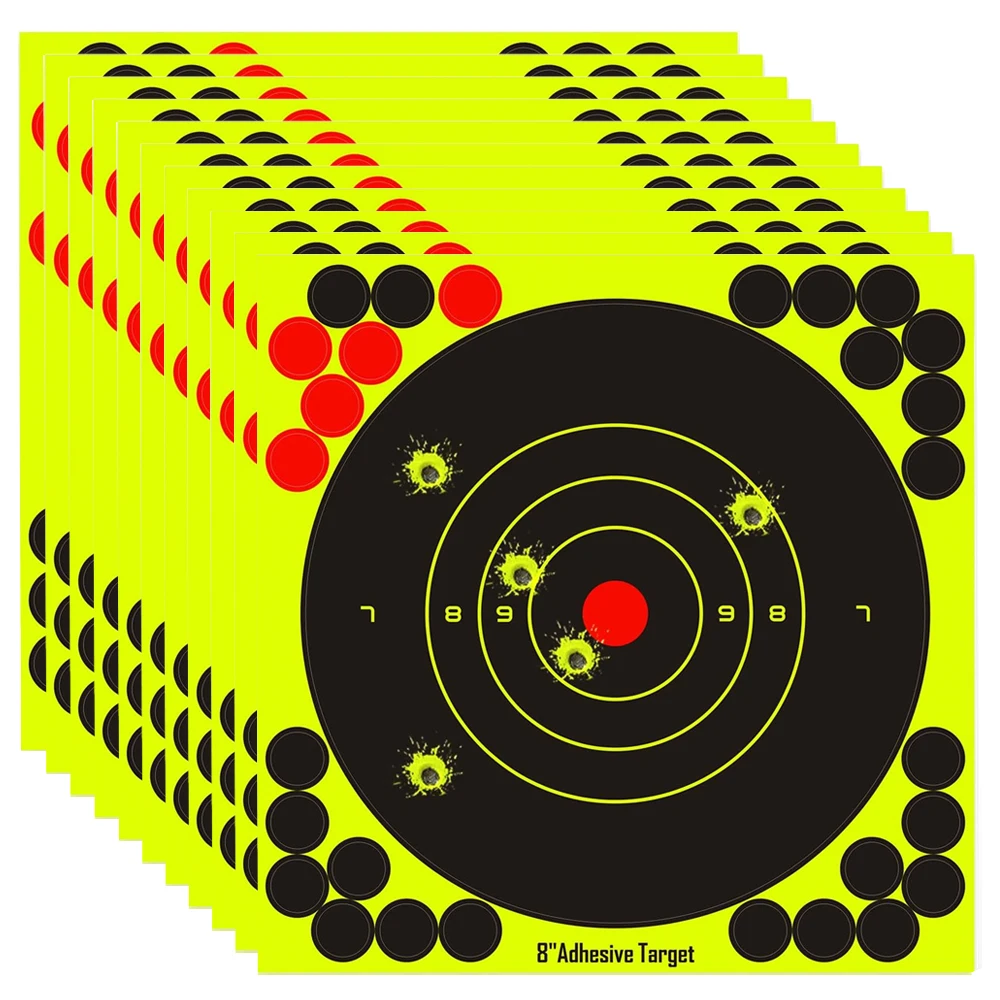 20 piezas pegatinas de alvos contra salpicaduras, papel de destino de tiro, papel de tiro autoadhesivo de 8 ", objetivo amarillo fluorescente para Airsoft