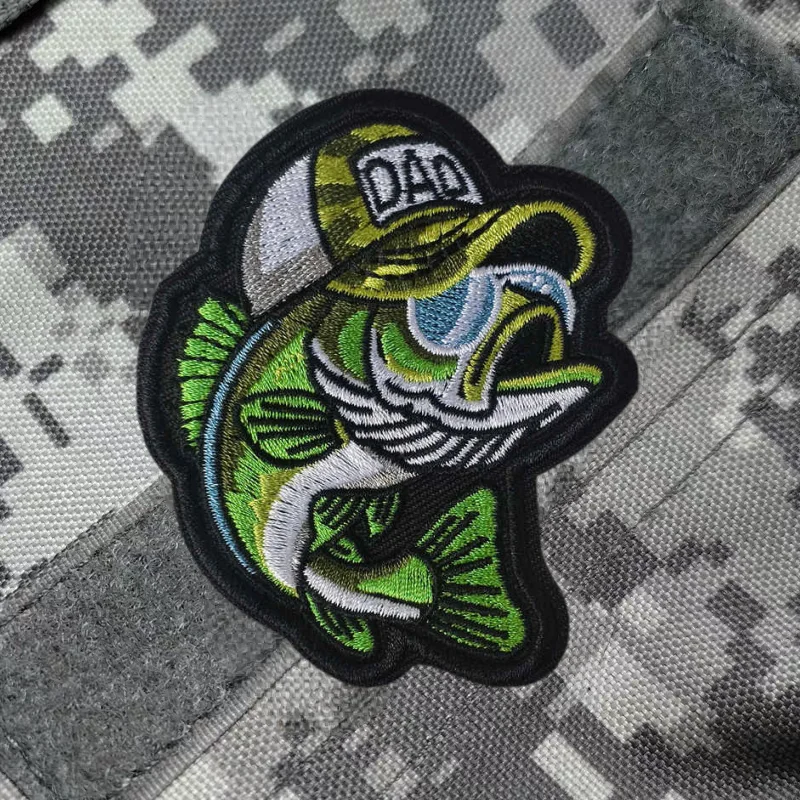 Dad Bass Fish parche táctico bordado con velcro gancho y bucle - imagen 2