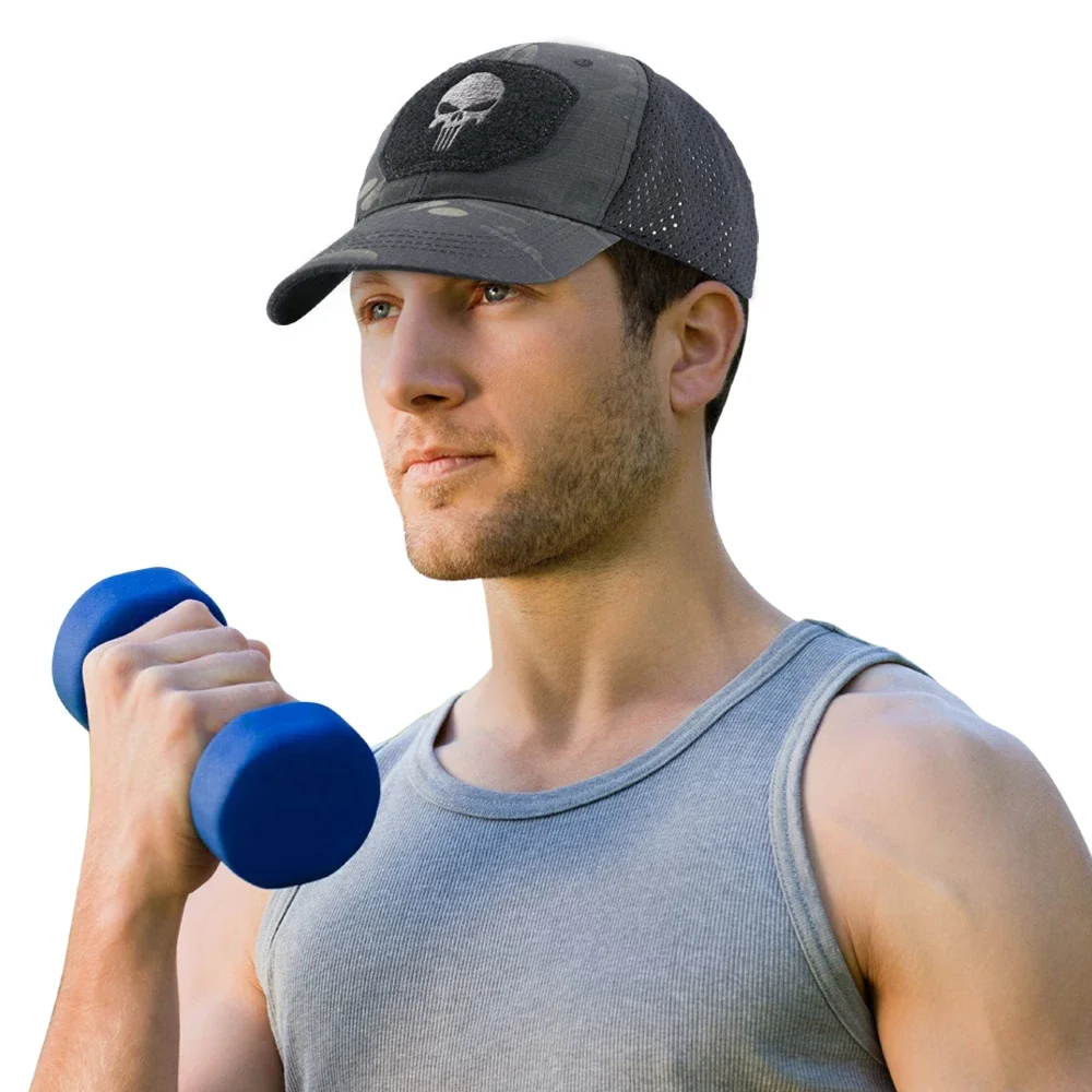 Gorras de béisbol con calavera táctica para hombre, gorra de camionero transpirable de camuflaje, gorra ajustable de combate y Paintball, sombreros para el sol de verano, Snapback - imagen 4