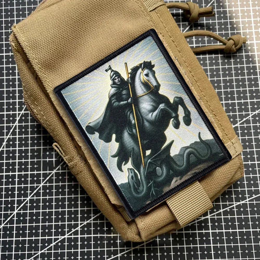 Parche táctico de moral de dragones, caballero de caballo blanco, parche de gancho y bucle, insignia militar de Chevron, brazalete, pegatinas para mochila - imagen 4