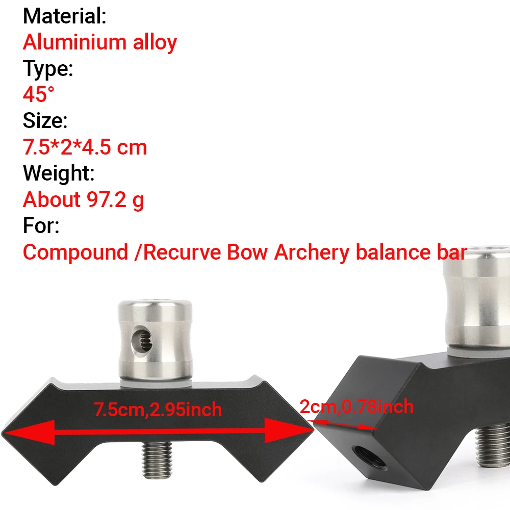 Estabilizador de tiro con arco 45 ° Barra en V, aleación de aluminio, soporte estabilizador de arco recurvo duradero, rosca Universal, asiento en V, objetivo de entrenamiento de caza - imagen 3