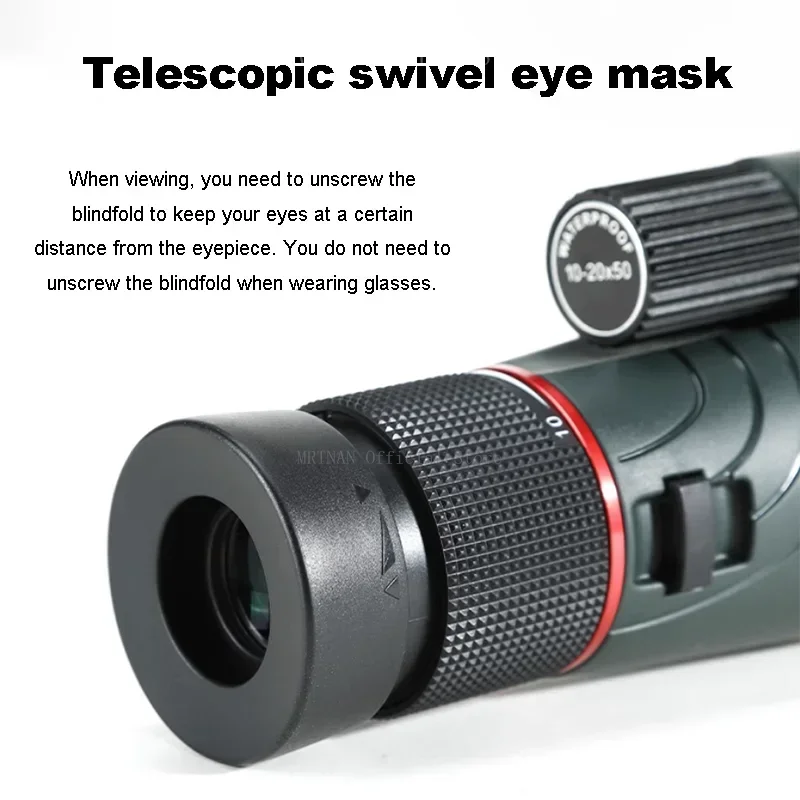 Telescopio Monocular HD con Zoom 10-20x50 para acampar, potente telescopio de larga distancia con trípode, Clip para teléfono para ver binoculares de caza de aves - imagen 3