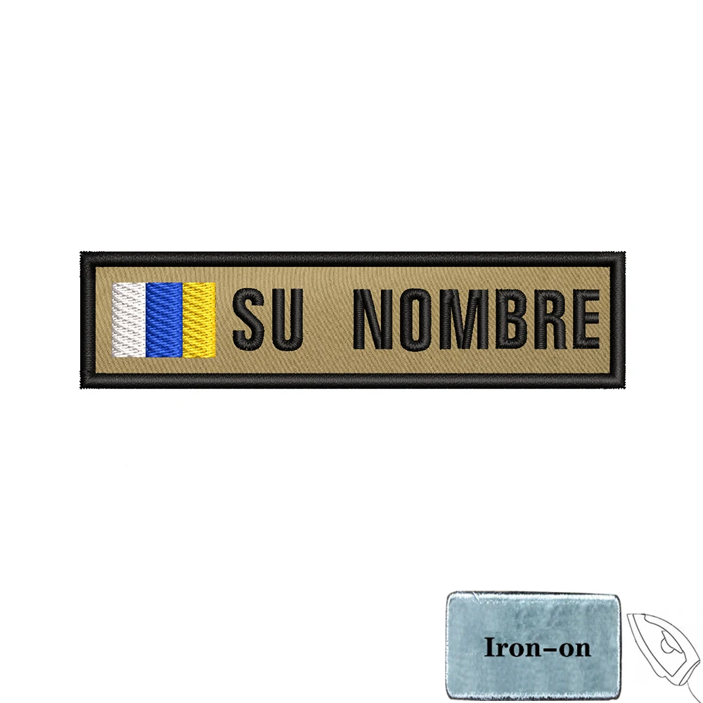Parche de bandera con nombre personalizado, insignia de rayas, bucle de hierro o gancho, Andalucía, Extremadura, Islas Canarias, España, caqui, 10cm x 2,5 cm, 1 ud. - imagen 4