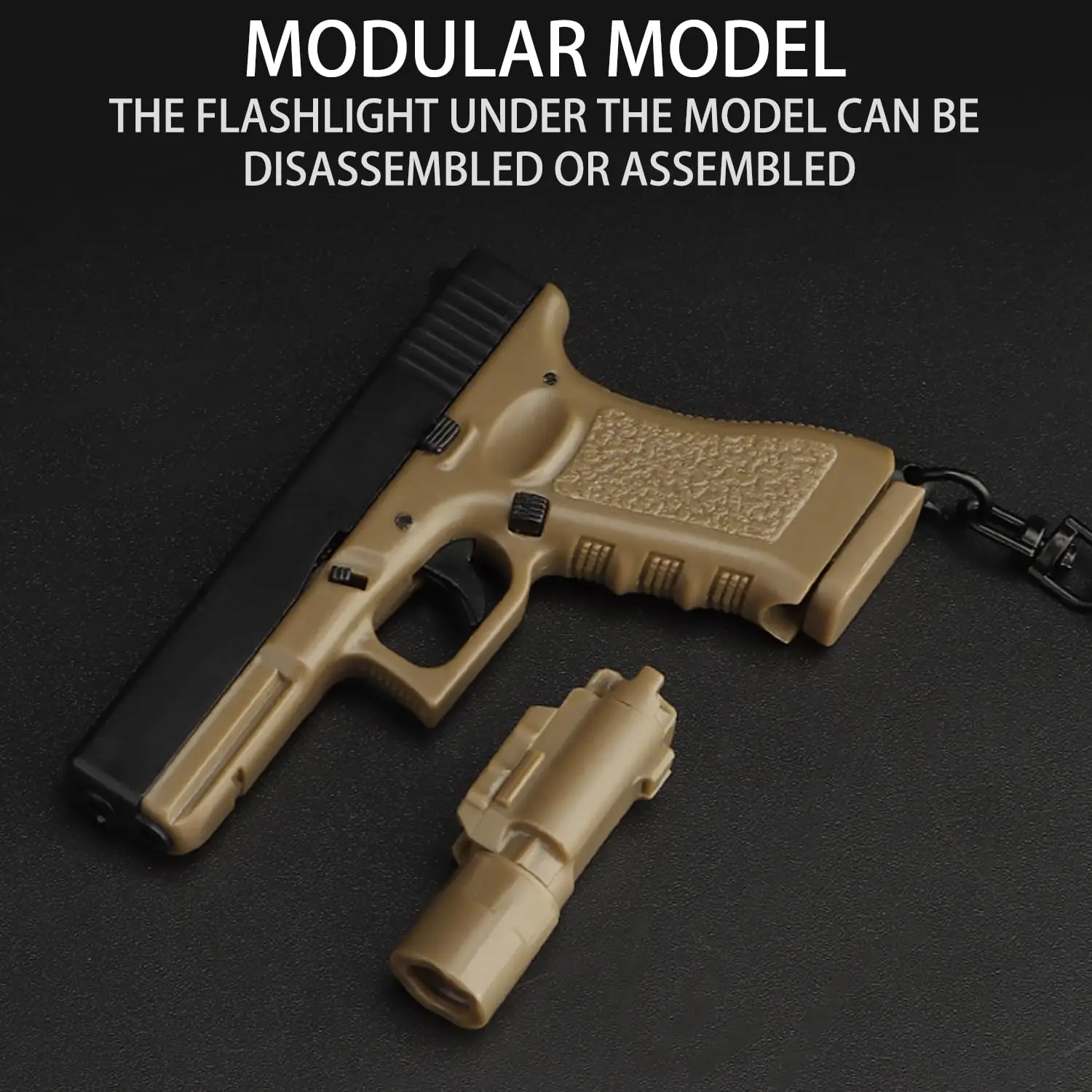 Llavero modelo Mini pistola G17, llavero de arma con forma de pistola de plástico 1:4, llavero de pistola portátil con palanca de linterna y cargador - imagen 4