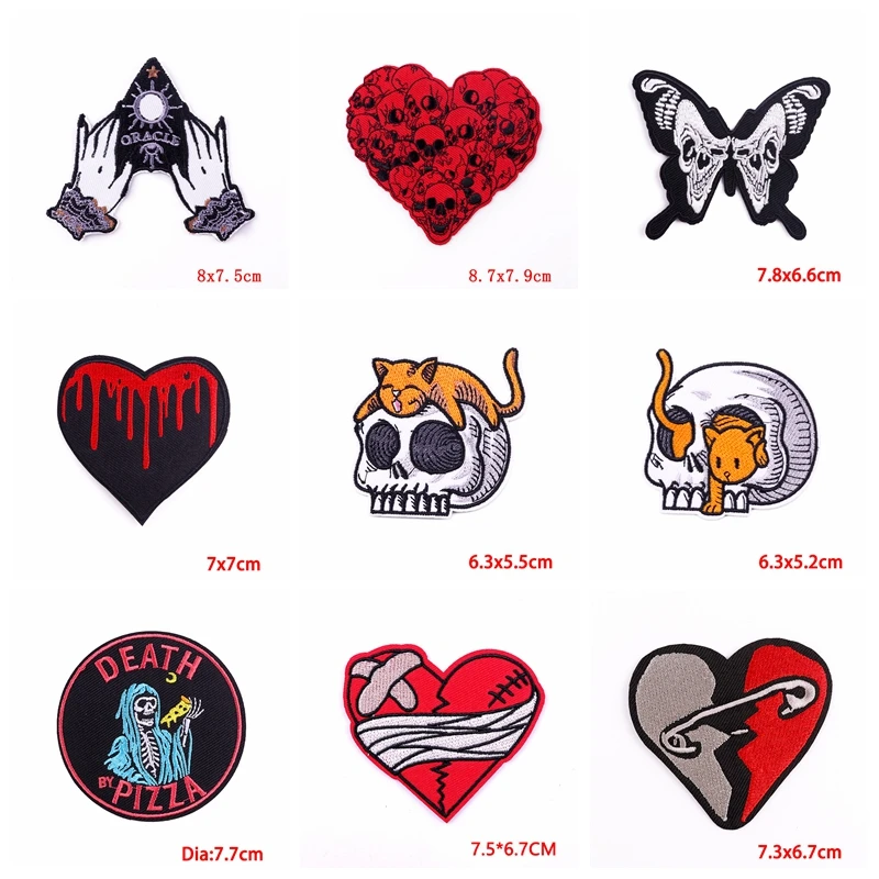 Prajna-parche bordado de calavera de amor, parche Punk de 10 piezas para ropa, parches de calavera de mariposa en la ropa, parches de planchado, pegatina DIY - imagen 3