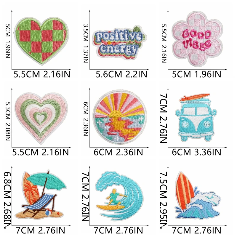 10 unids/lote verano playa temática deportes surf parches bordados parche de dibujos animados planchar en parches para ropa sombreros bolsas coser DIY - imagen 4