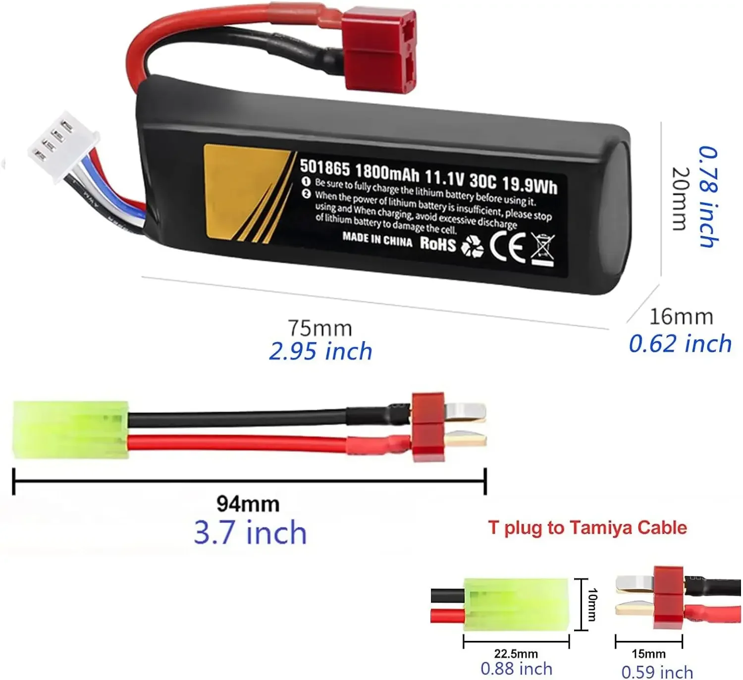 30C 11,1 v 1800mAh batería lipo recargable enchufe T con cargador USB para Airsoft Gel agua cuenta Blaster Gel Blaster Accesorios - imagen 2
