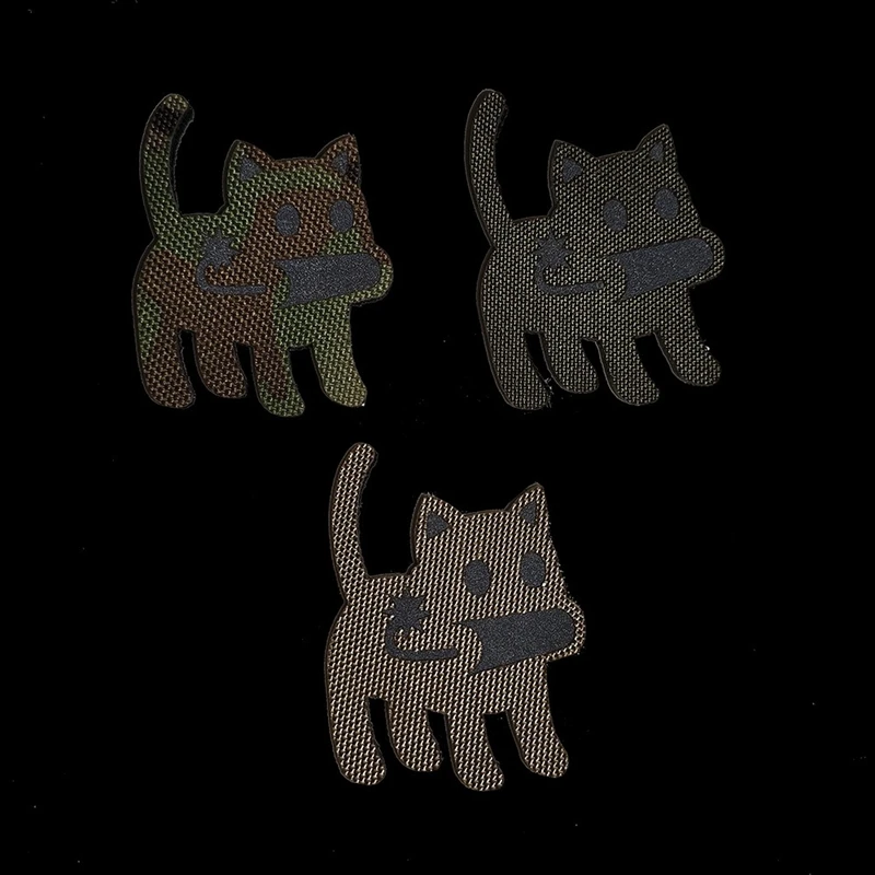 Luz nocturna gato corte láser IR gato dibujos animados gancho y bucle parche insignia bolsa al aire libre pegatina bonita parches para mochila - imagen 5