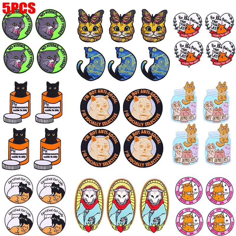 5 uds bordado de animales de dibujos animados coser chaquetas DIY mochila sombreros parches bordados parches para planchar para ropa parche de gato dinosaurio
