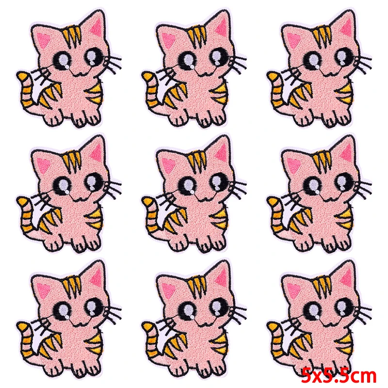 Parche bordado de animales de dibujos animados, parches termoadhesivos para planchar en la ropa, parche Fusible de gato lindo, 10 piezas por lote - imagen 2