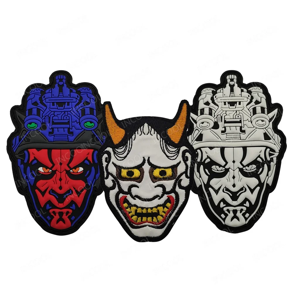 Parches de PVC de goma para máscara de diablo japonesa, bordado de calavera de Dios de la muerte, brazalete decorativo para hombro, aplique para chaqueta - imagen 3