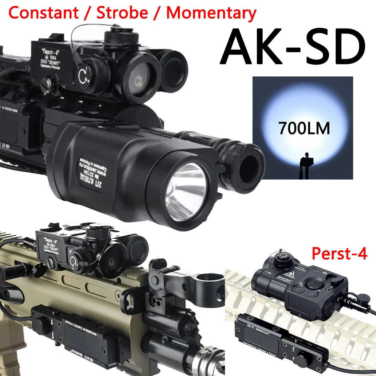 Linterna táctica LED láser rail Picatinny – AK-47 AR15 M16 - imagen 3