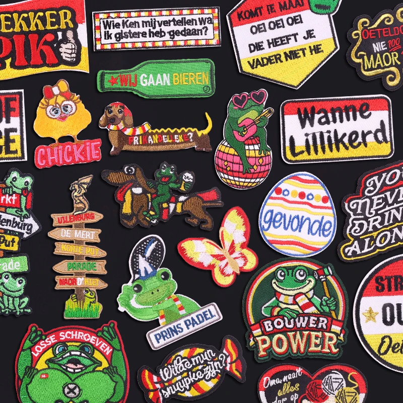 Parche con emblema de Oeteldonk de Países Bajos, parche bordado de rana, parches para planchar para ropa, parches bordados de Carnaval de Países Bajos