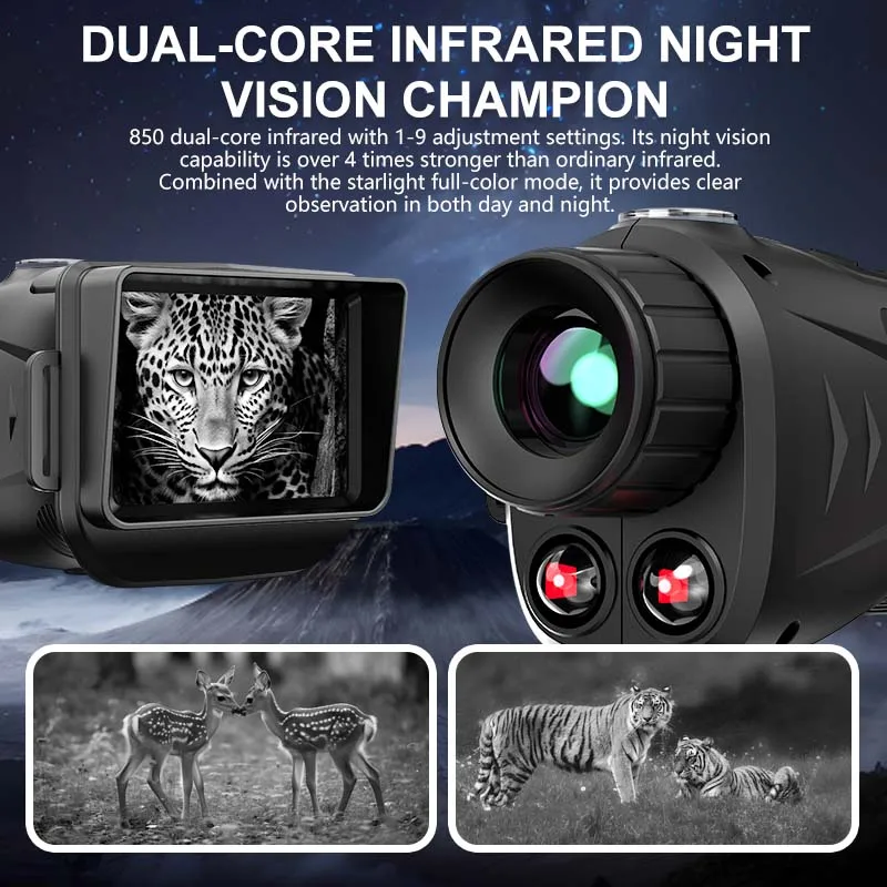Monocular de visión nocturna recargable 4k, gafas de telescopio de visión nocturna infrarroja Digital 18x completamente oscura de 900m, pantalla grande de 2,8" - imagen 5