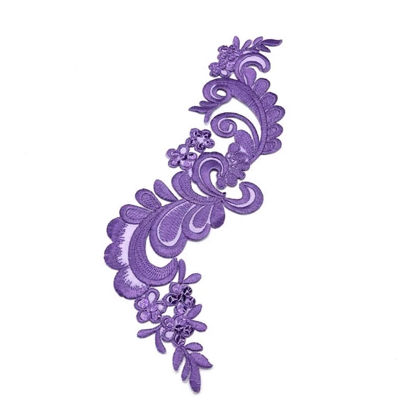 Apliques bordados de flores de 23,5x8,5 CM con parche de lentejuelas, pegatinas de tela termoadhesiva, calcomanías florales para planchar para ropa, vestido - imagen 4