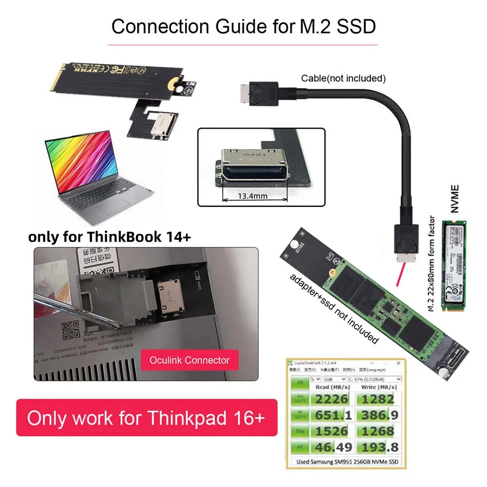 Cy Oculink-tarjeta gráfica externa SFF-8612 a M.2 m-key PCI-E 3,0, adaptador de Bus de Host SSD para ThinkBook 14 + - imagen 3