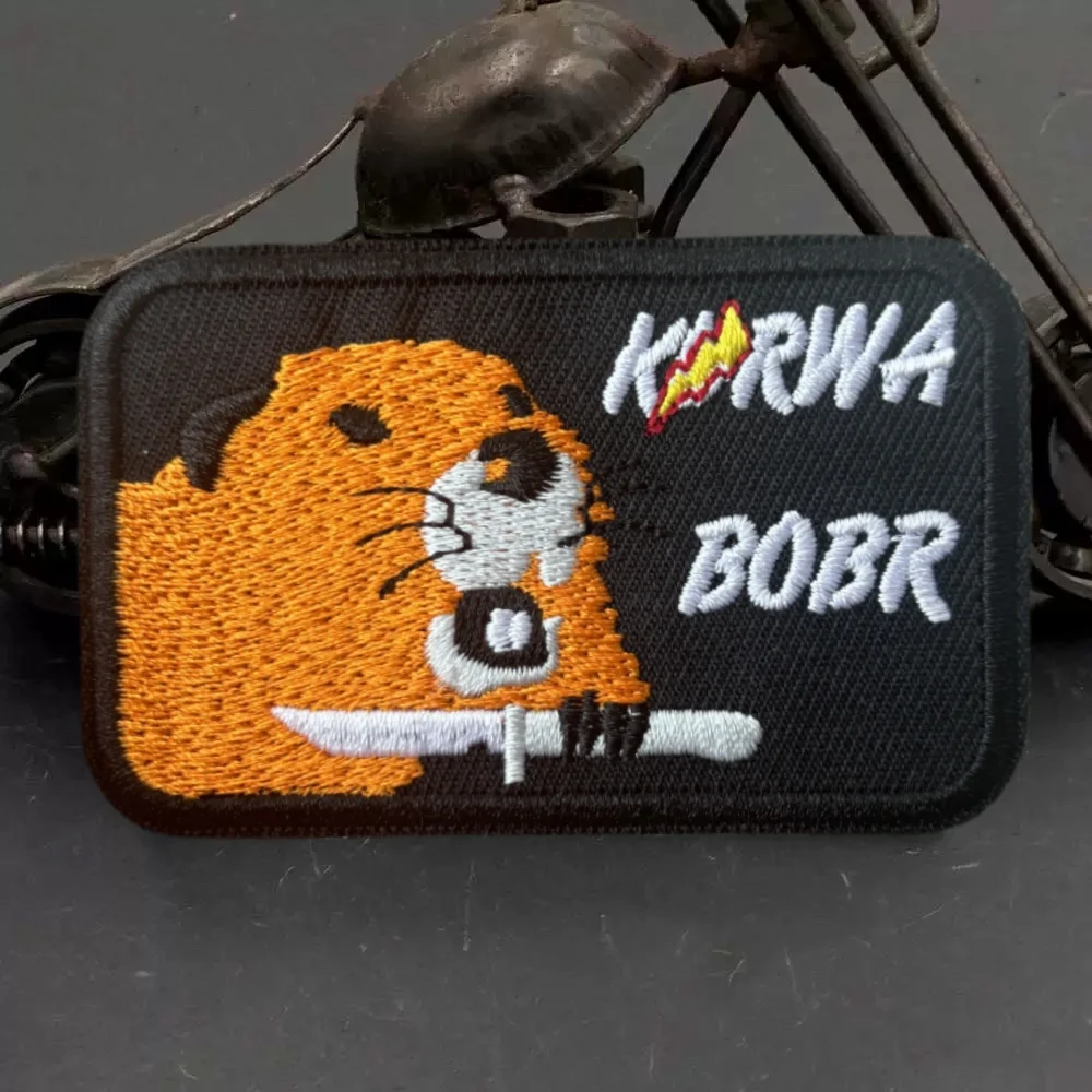 Insignia de moral de castor con cuchillo, parches tácticos de gancho y bucle bordados divertidos, brazalete de combate militar, pegatinas para mochila - imagen 4