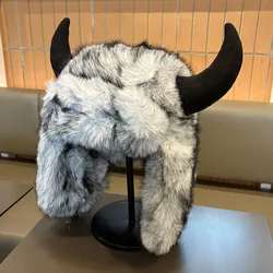 Gorro felpa cuerno de vaca invierno táctico acolchado con orejeras