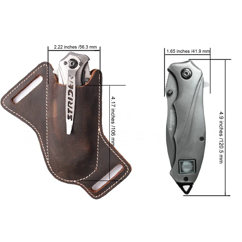 Fundas para cuchillos de cuero, soporte para cuchillos plegables, cinturón de supervivencia, bolsa con Clip, cuchillo plegable, paquete de cubierta de cuero antiarañazos, 1 ud. - imagen 3