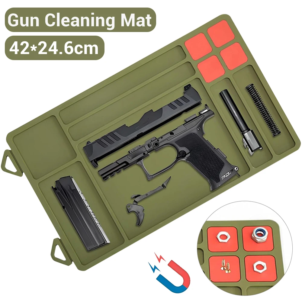 Estera de limpieza de pistola táctica, estera de mantenimiento de limpieza de escopeta de Rifle, almohadilla de limpieza de pistola de goma magnética, estera protectora de banco de trabajo