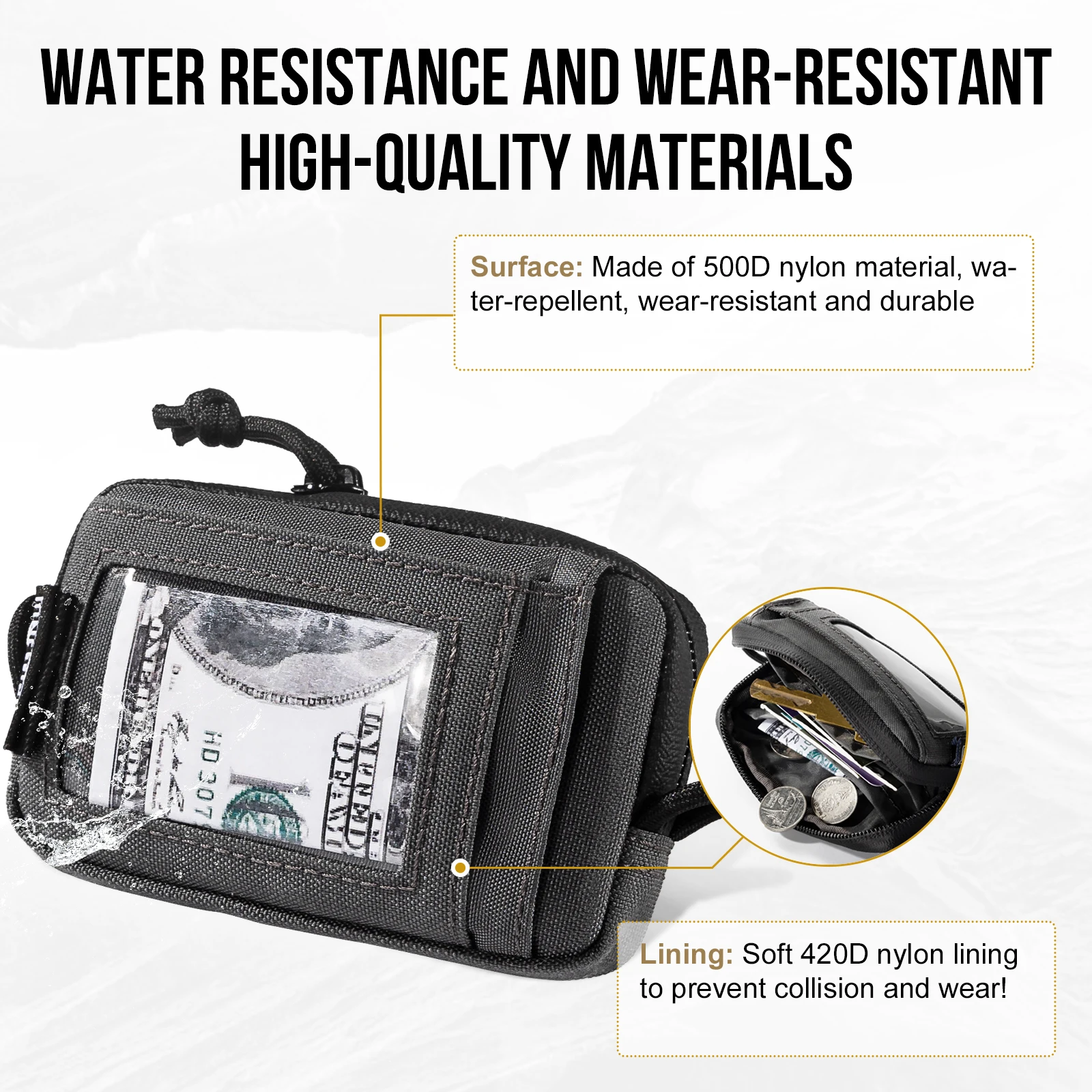 ONETIGRIS Cartera táctica con bolsillo frontal con cremalleras Monedero pequeño minimalista de nailon para hombres y mujeres - imagen 5