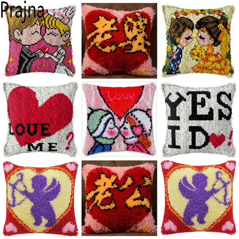 Kits de gancho de pestillo de serie romántica para esposa y marido, paquete de materiales de almohada DIY, segmento de lana gruesa, almohada bordada