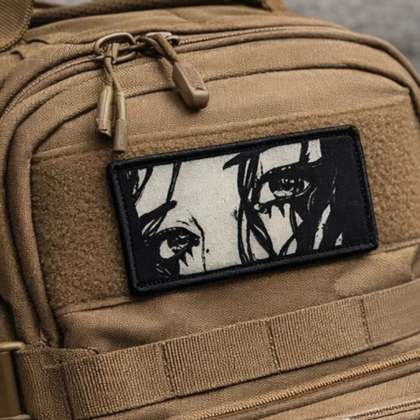 Parche impreso Death Glare, brazaletes tácticos de animación de dibujos animados negros bidimensionales para decoración de mochila de ropa