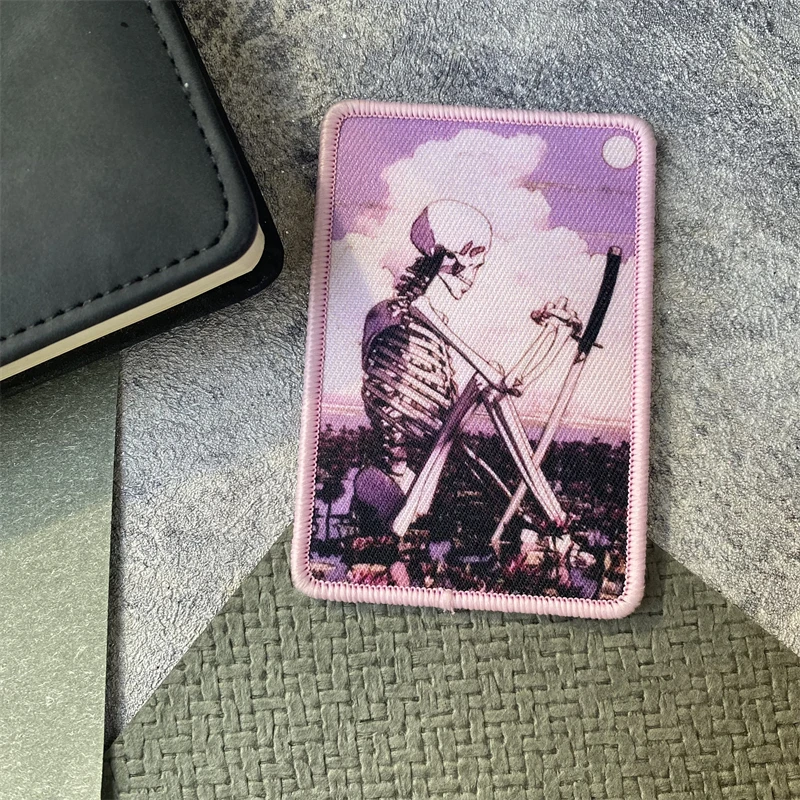 Parche de insignia de moral rosa "Skeleton de loto", brazalete militar táctico, gancho y bucle, mochila para exteriores, accesorios para sombrero, pegatinas - imagen 3