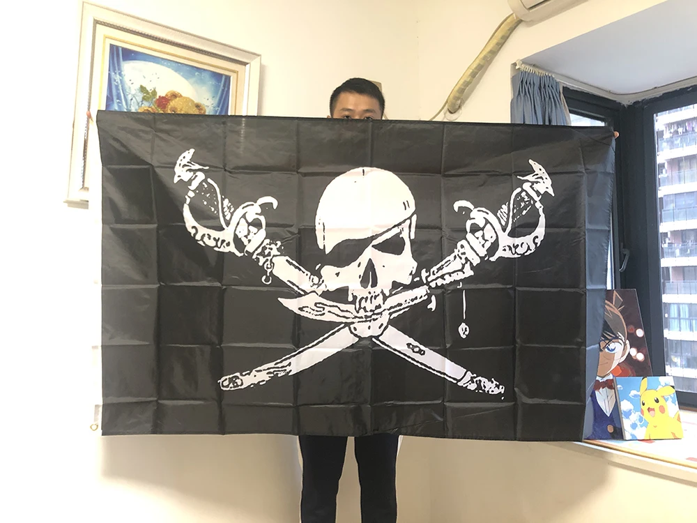 SKY Bandera Pirata Jolly Roger Poliéster – Calavera y Cruz