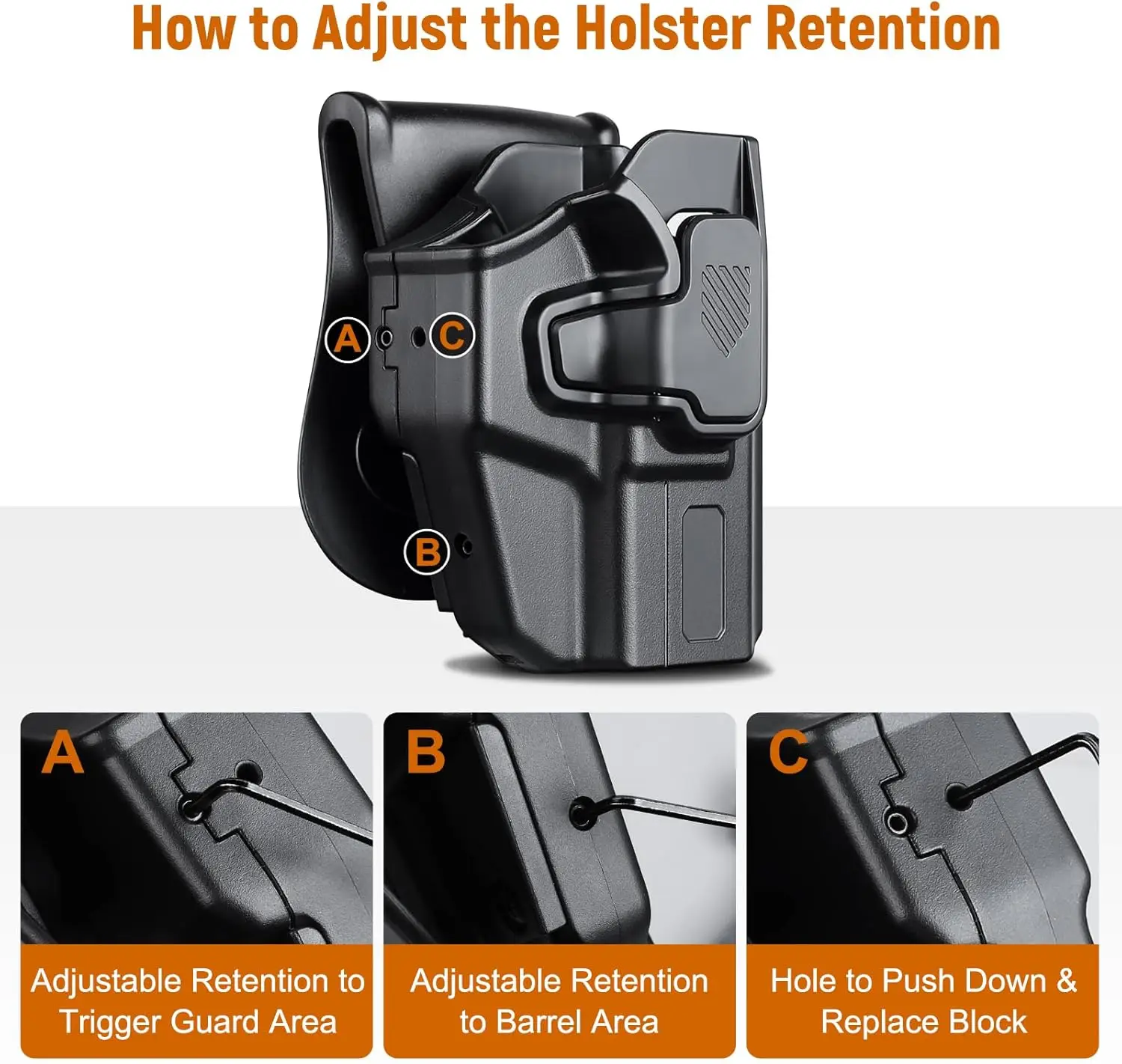 Funda Universal OWB para pistola compacta, subcompacta, compatible con Glock 19/26/43/43X/43X Mos,Hellcat pro,G3C, liberación de dedo índice, mano derecha - imagen 4