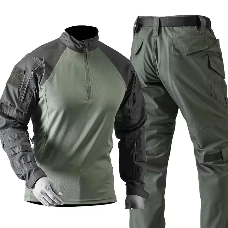 Nuevos conjuntos tácticos para hombre, camisetas de entrenamiento transpirables de secado rápido + pantalones Cargo resistentes al desgaste con múltiples bolsillos, trajes de 2 uds. - imagen 2