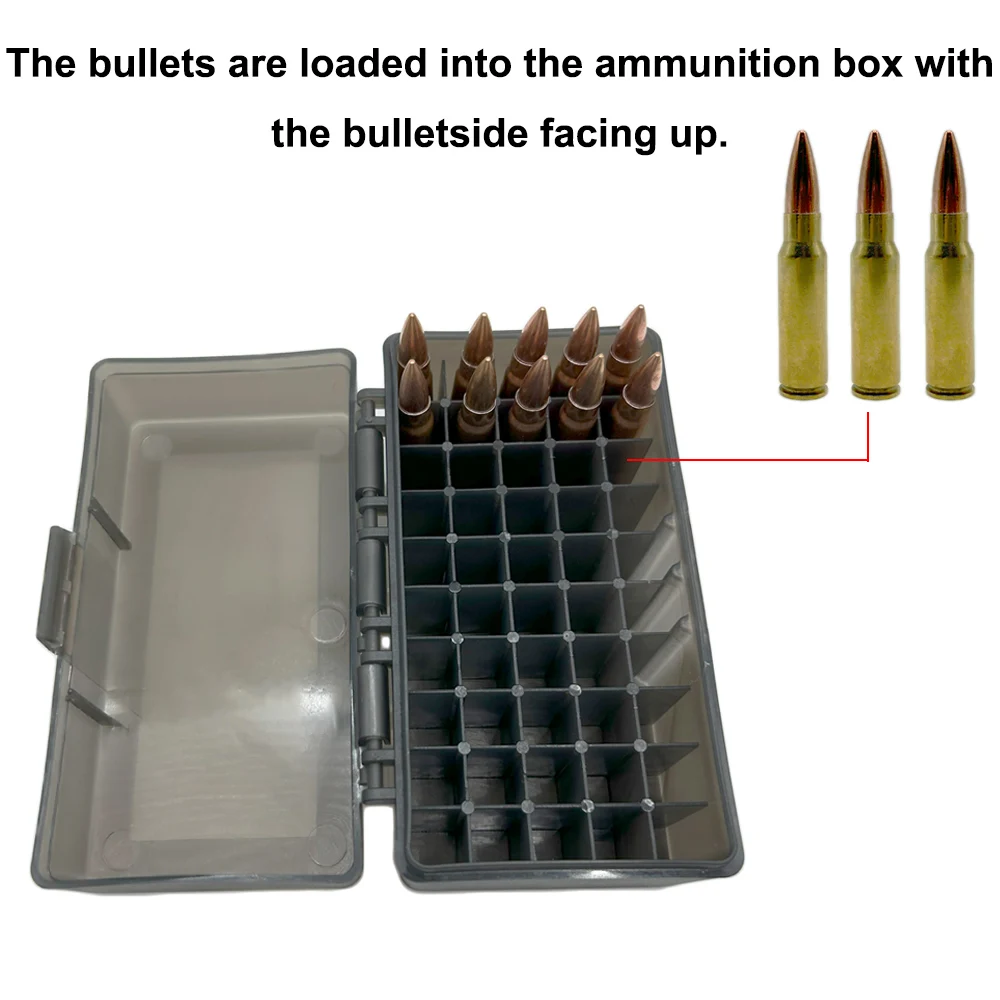 Caja de munición táctica, caja de munición con tapa abatible para Rifle de 7,62x39mm, 22-250 Rem, 50 rondas, caja de transporte de munición 7,62, accesorios de caza - imagen 4