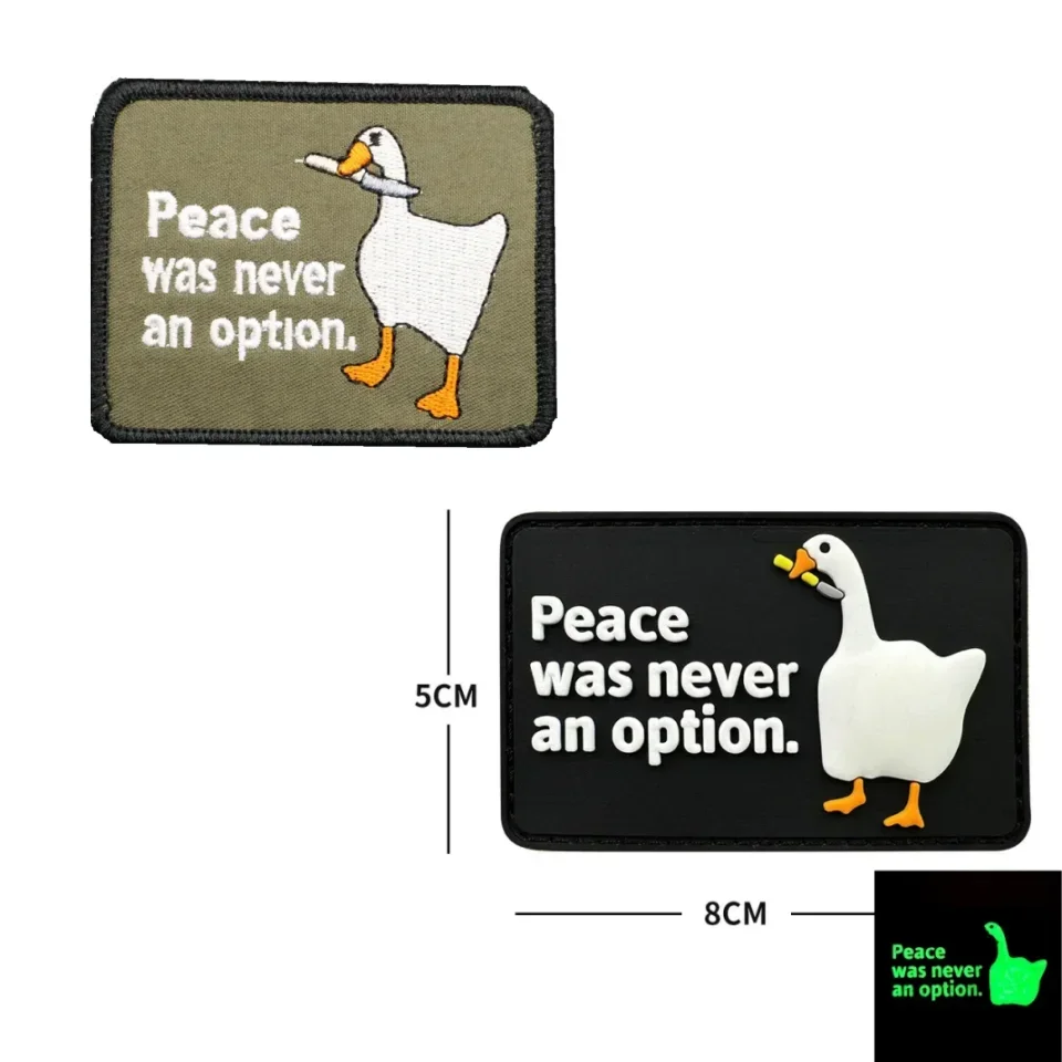Parche de pato táctico Noctilucence de PVC, gancho y bucle, la paz nunca ha sido una opción, insignia de moral bordada, pegatinas para mochila y ropa - imagen 2